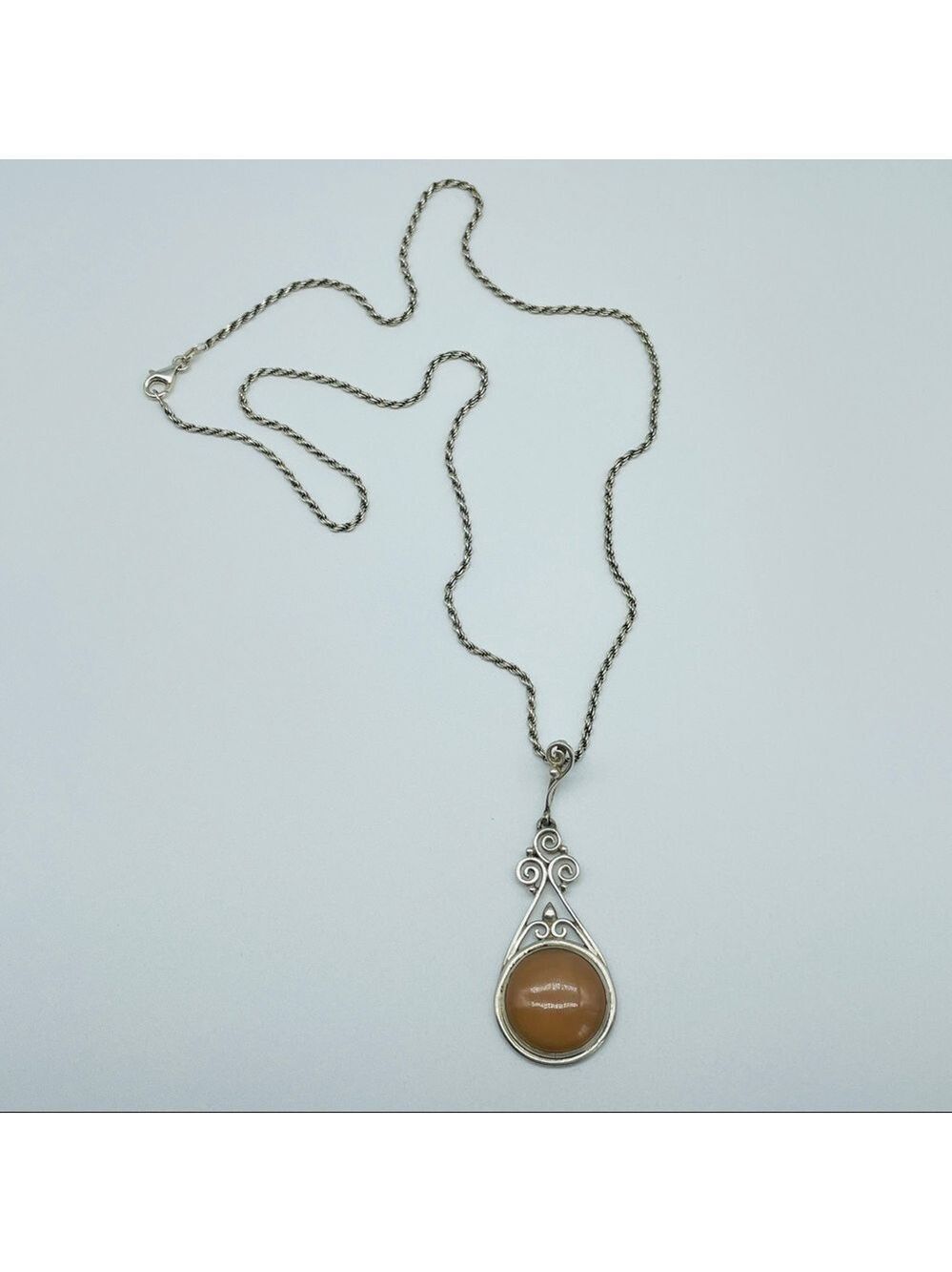 PTI NEPAL Pink Chalcedony Sterling Silver Pendant Vintage Necklace - Picture 4 of 7